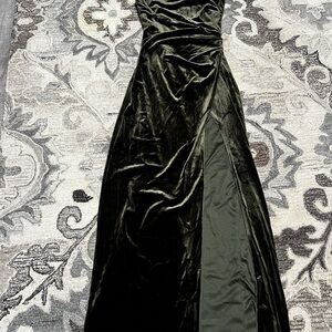 Lulu's Green One Shoulder Strapless Gown for Prom